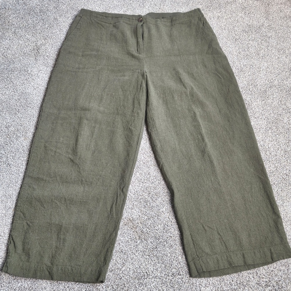 J.Jill Olive Green Linen Blend Wide Leg Crop Pants Womens Large